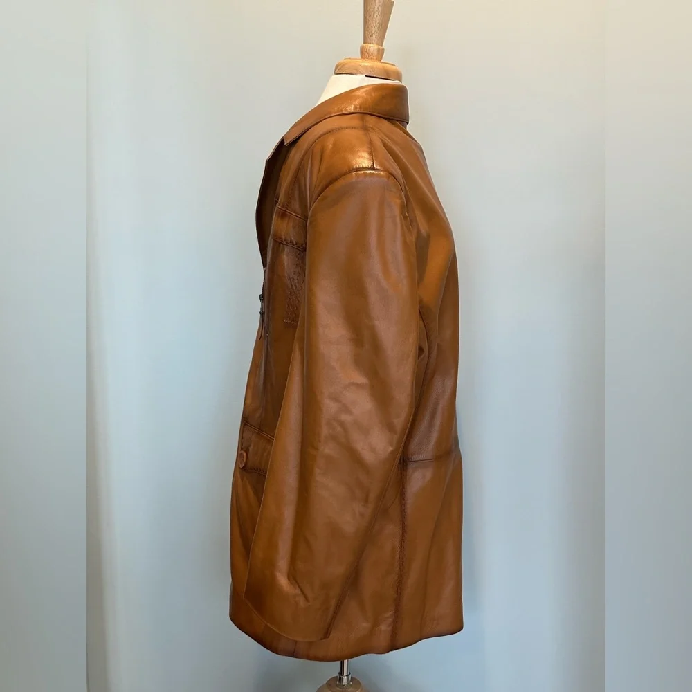 Marcello Sport Buckskin Leather Vintage Sport Jacket detailed Stitching Size XL